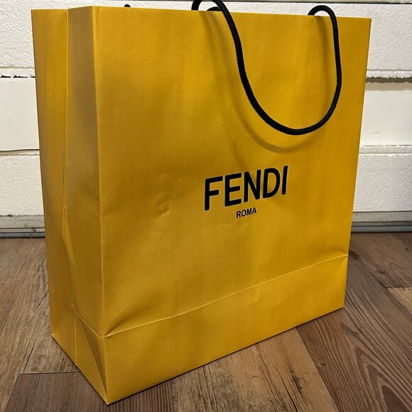 Fendi Yellow Paper Shopping Bag 13x14x5.5 Inch, Soft Rope Handles - Picture 1 of 6
